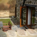 Large patio doors into enclosed garden