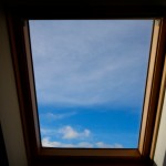 Gaze at the sky through the large skylight windows