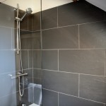 Powerful over bath shower in main bathroom